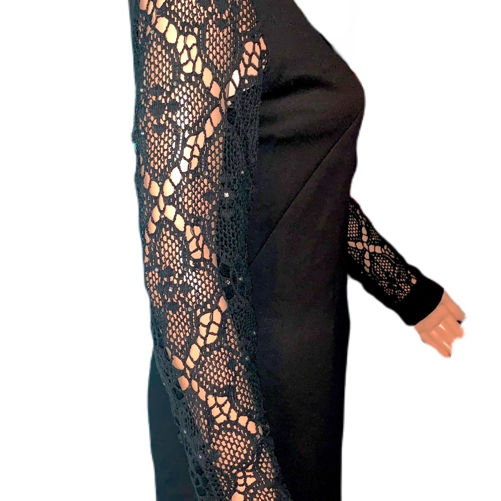 Vintage Witchy 1960s Crochet Sequins Dress Retro Midcentury Halloween Vampy - Picture 6 of 8